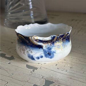 Antique Flow Blue small sugar dish bowl